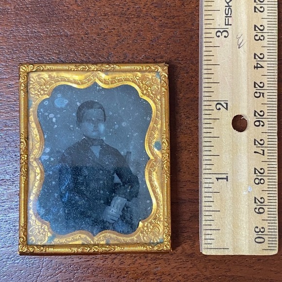 Other - 1860s 1/9 Plate Ambrotype Glass Photograph Brass Mat Preserver of a Young Boy
